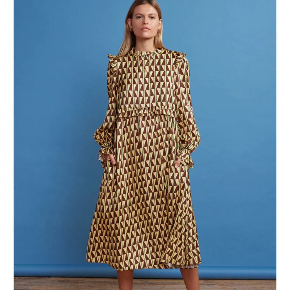 SOLD MRC NWT Kitri Savannah Chocolate Tile Print Viscose Midi Dress sz 6 (UK 10)